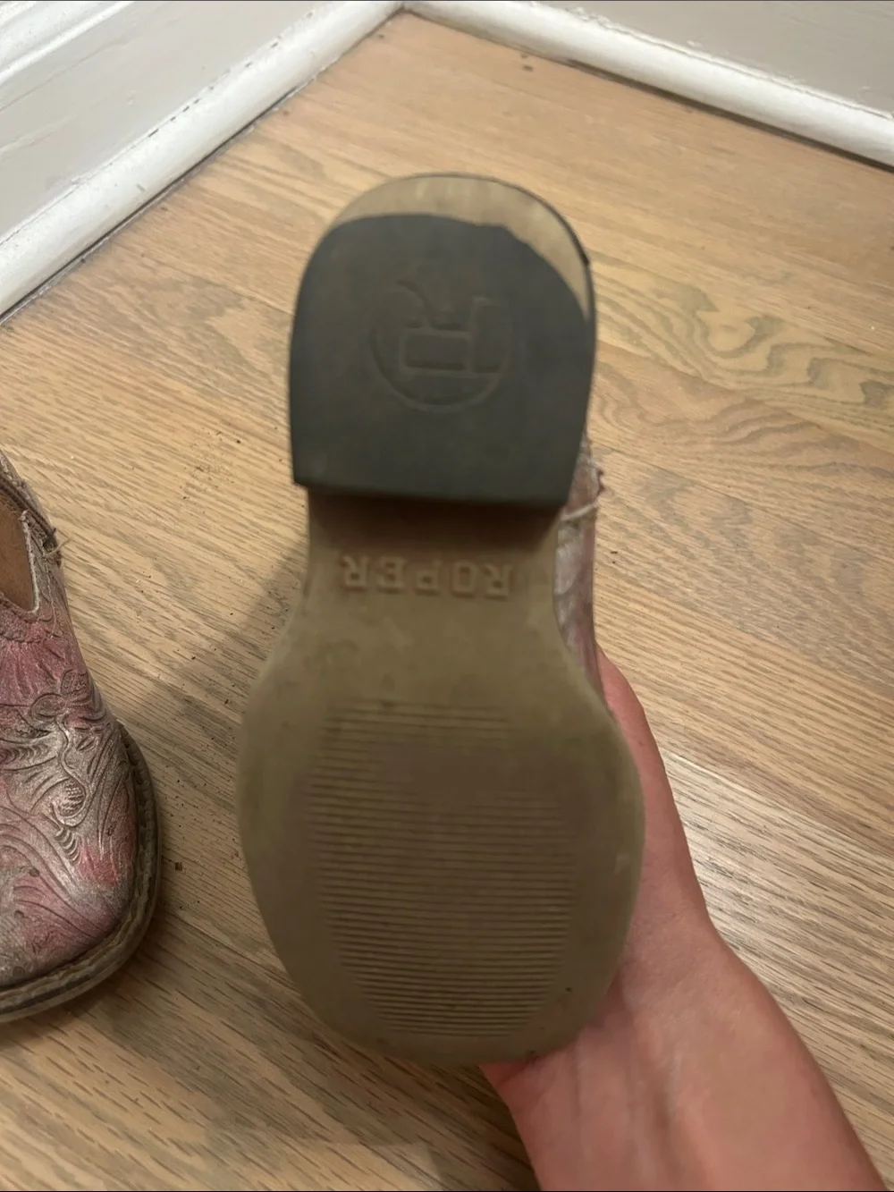 Justin Boots Kids Brown with Pink-Toned Embossed Western Boots